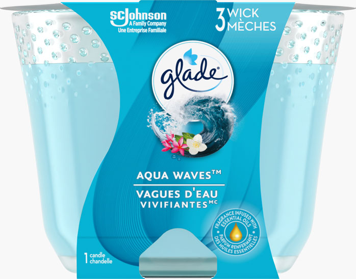 Glade® Chandelle à trois mèches - Vagues D`eau Vivifiantes