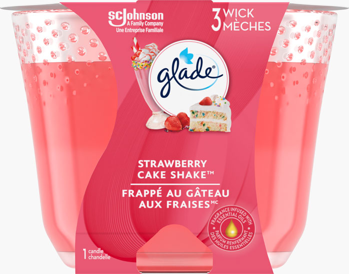 Glade® Chandelle à trois mèches - Frappé au gâteau aux fraises